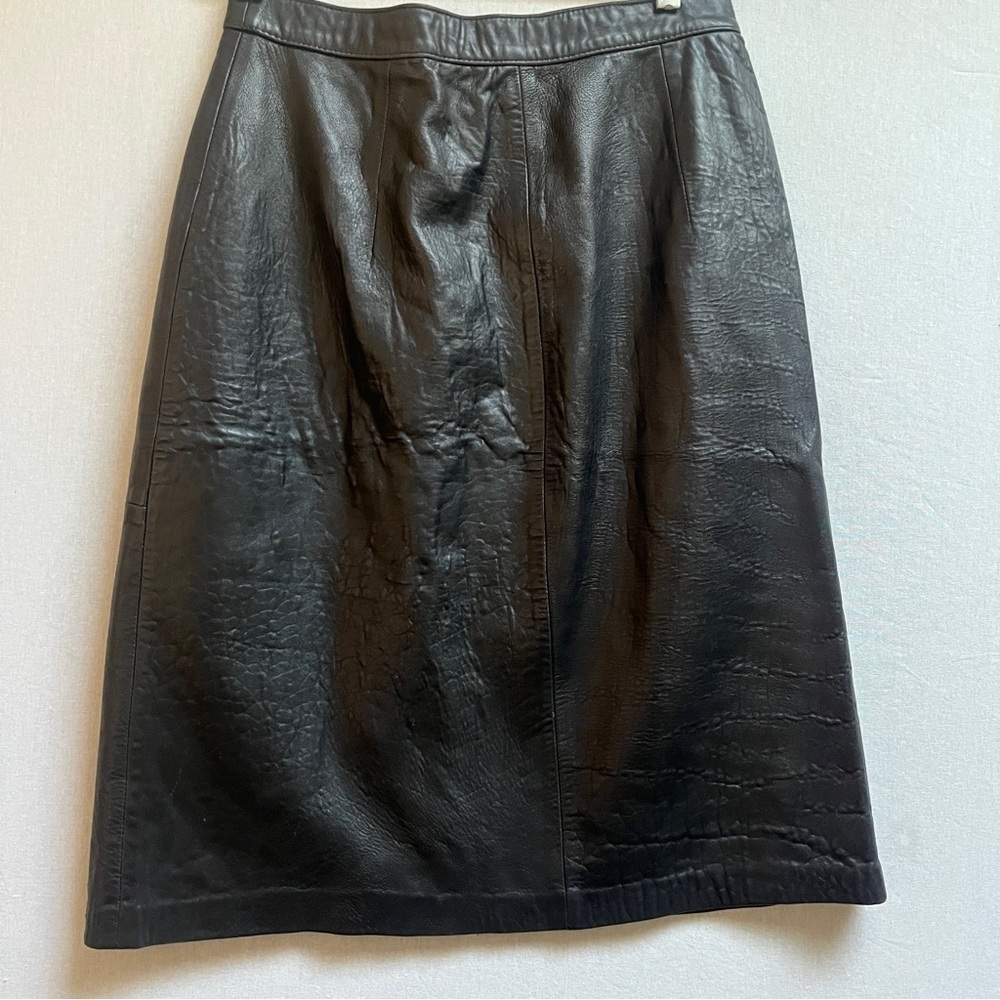 Vintage Saks Fifth Avenue Black Leather Midi Leather Skirt Size M